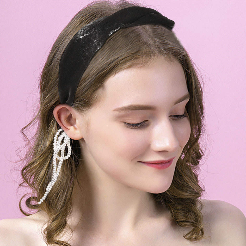Women Simple Tassel Earring Hairband Imitation Pearl Hair Bezel for Bridal Wedding Party Female Girls