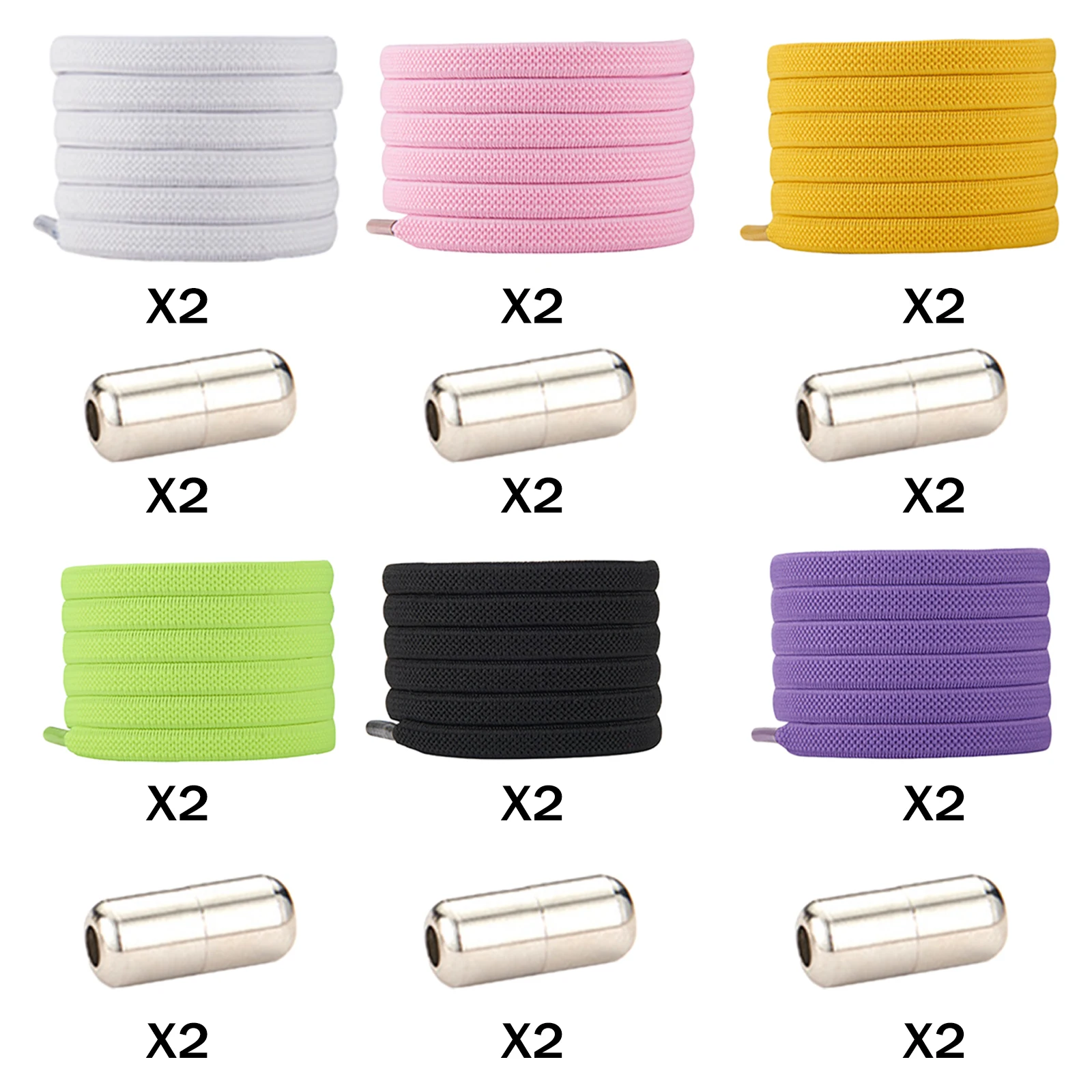 No Tie Elastic Shoelaces Lock Laces Strings with Metal Buckles for Adults