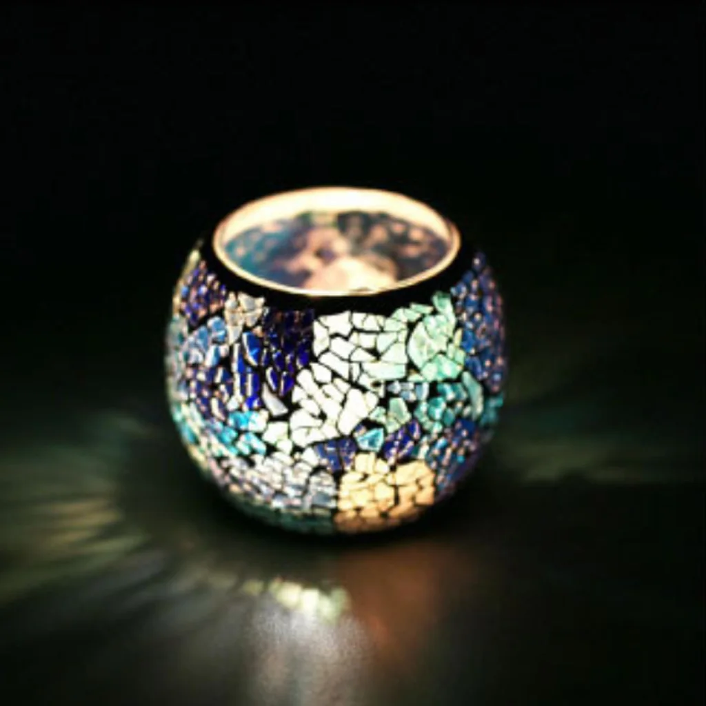Tabletop Mosaic Glass Candle Tea Light Holder Votive Candleholder Bowl #11 