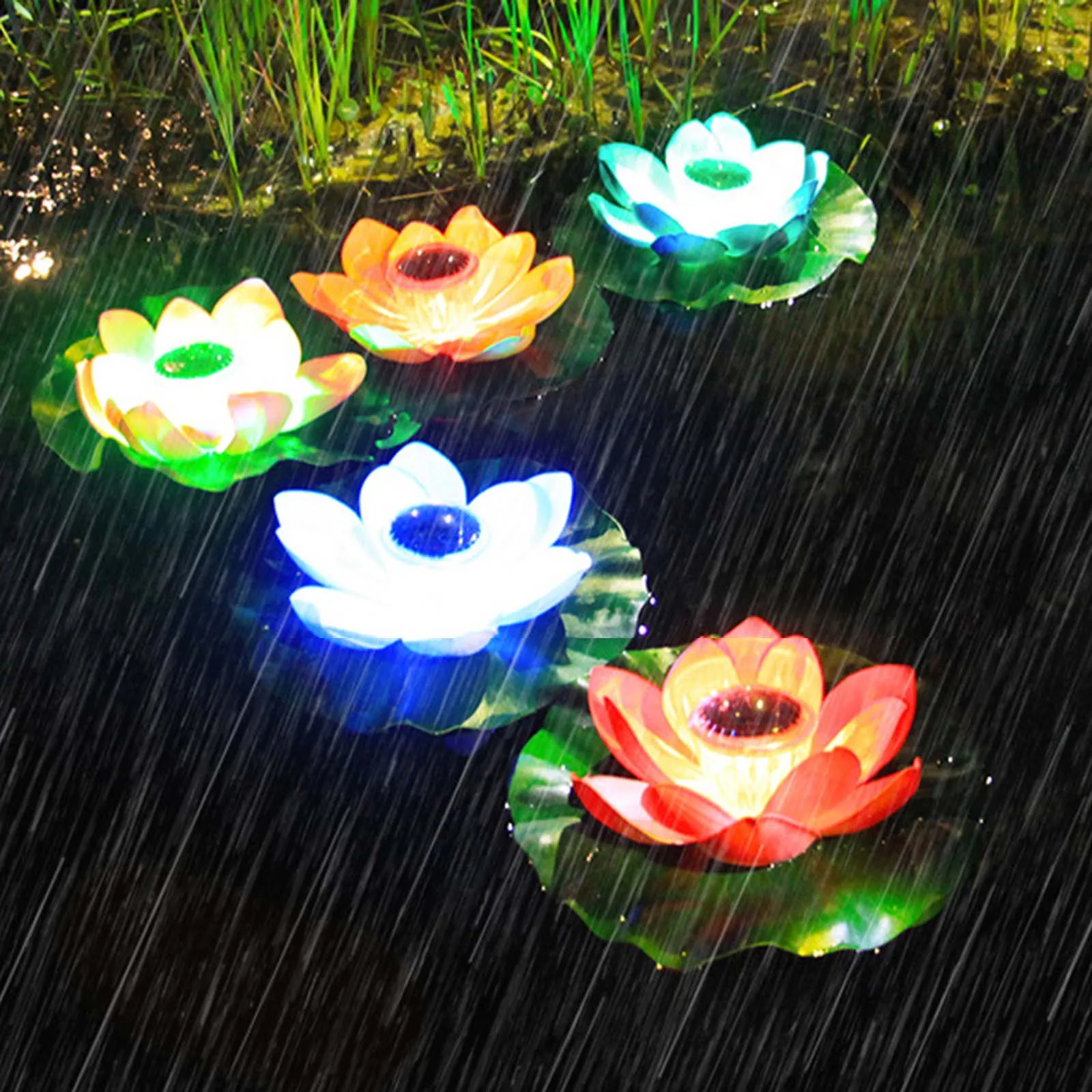 Blumen Lampe auf Teich schwimmend Solar LED Nachtlicht Lotusblume Blumen 