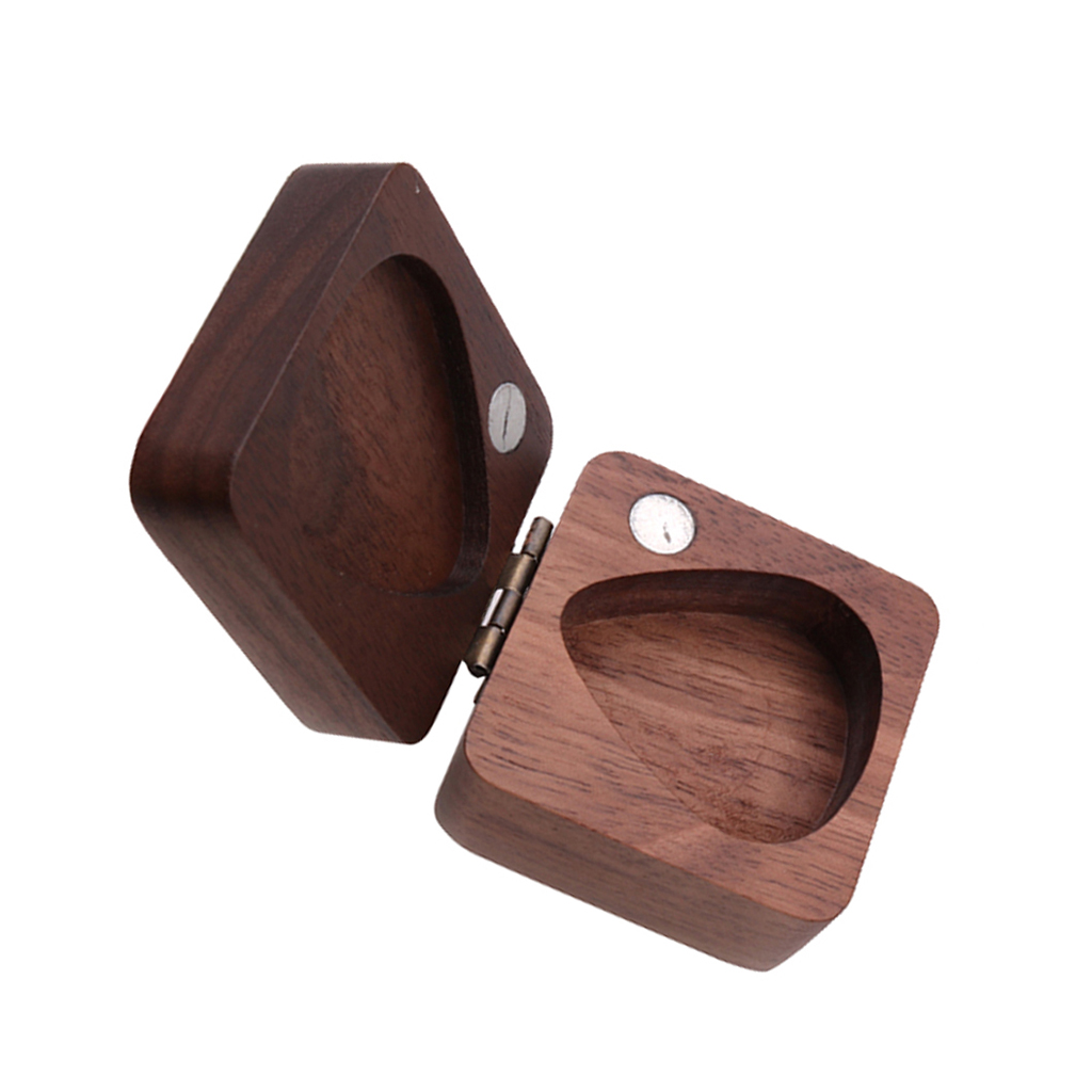 Walnut Guitar Pick Plectrum Box Holder Case for 4pcs Picks Hold Guitar Accessories
