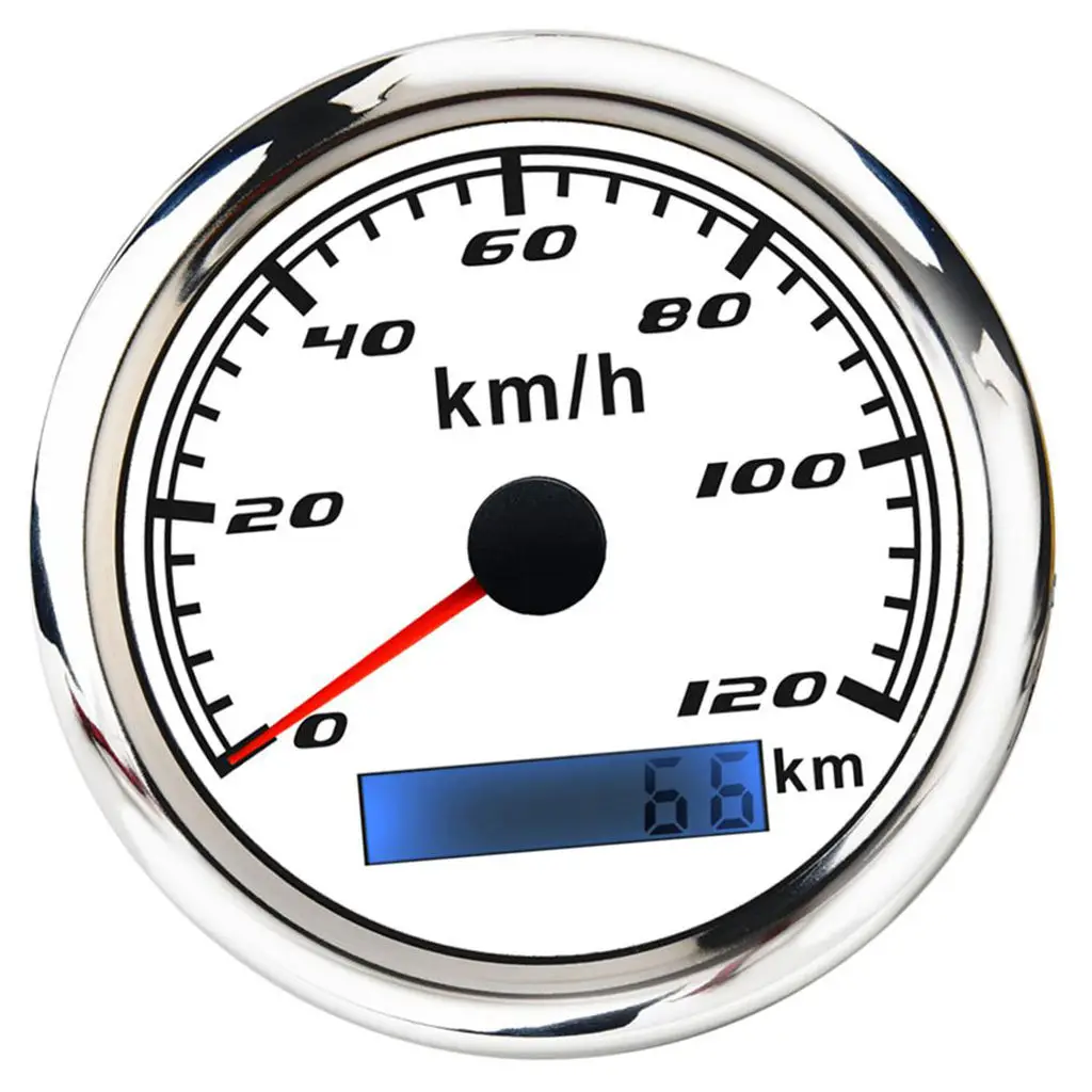 85mm Speedometer Gauge Pulse Signal  0-120km/h IP67 for Car Yacht Boat White