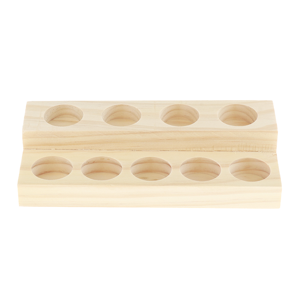 2 Tiers 9 Slots  Wooden Essential Oils Storage Organizer Display Stands Rack