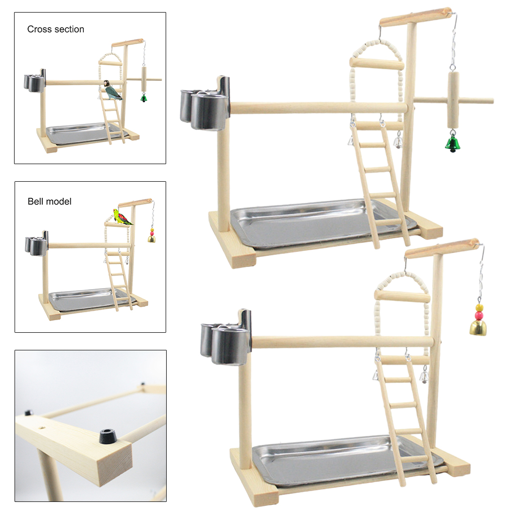 Parrot Play Stand with Feeder Cups Toys Bird Swing Climbing Ladder Wood Cockatiel Playground Bird Perches Exercise Play