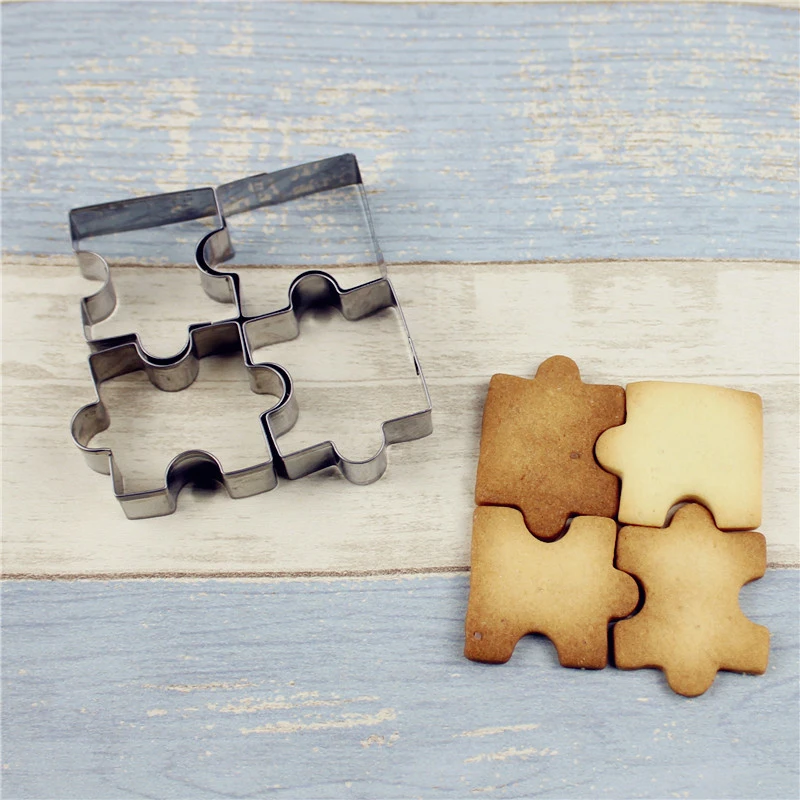 Stainless 4pcs Puzzle Piece Cookie Cutter Biscuit Pastry Cake Fondant Mold CO 