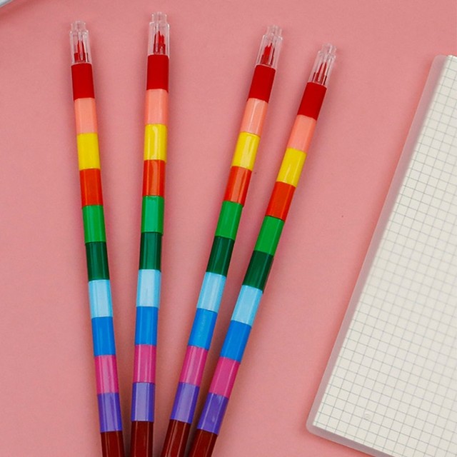 Rainbow Pencils Stackable Crayons Creative Rainbow Colored Pencils For Kids  12-Color Stacking Pen Favor For