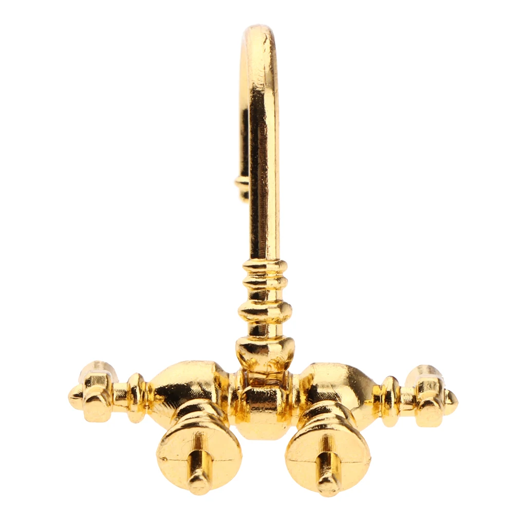 1/12 Dollhouse Miniature Golden Water Faucet Mixer Tap, for Bathroom Bathtub Kitchen Sink Decoration