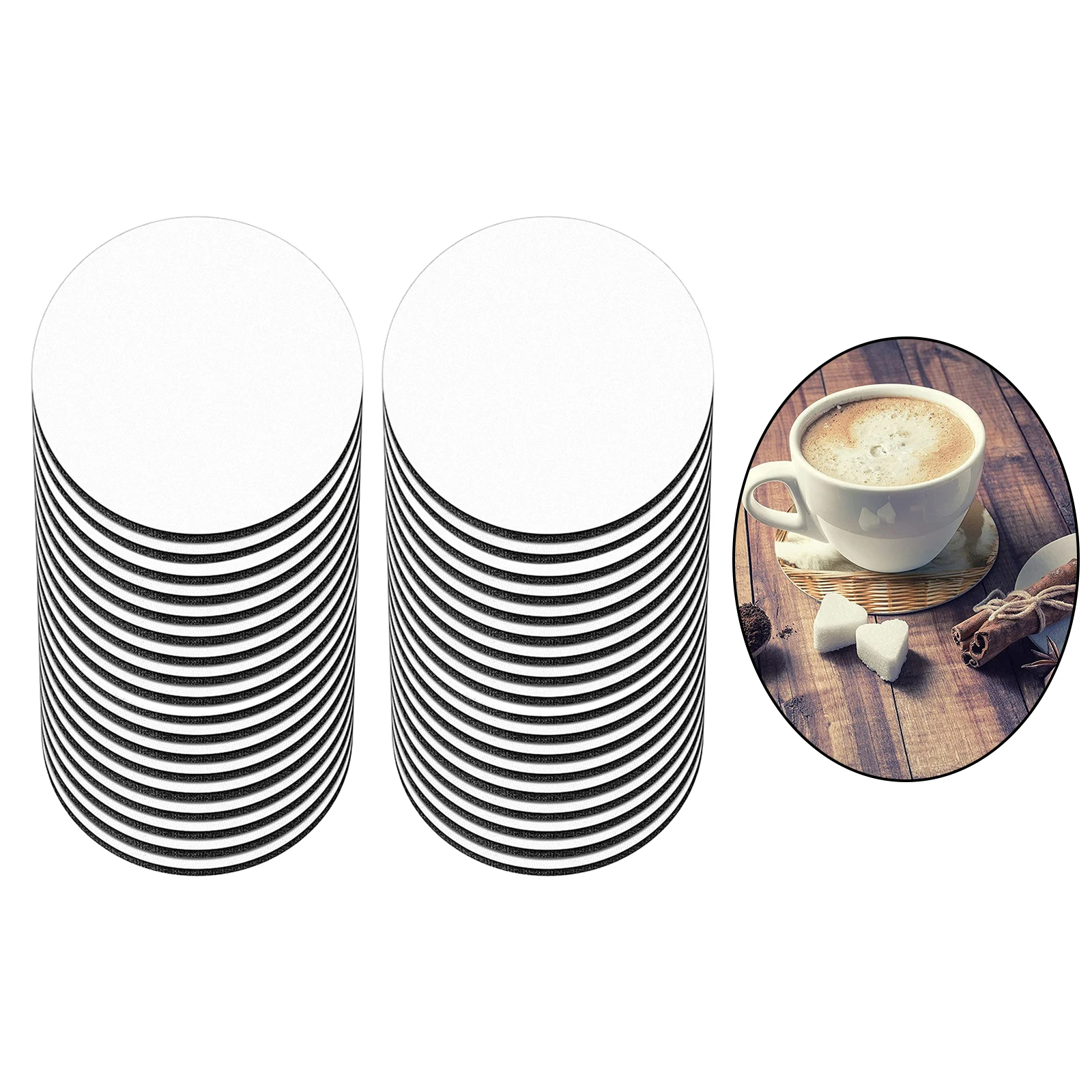 36pcs Sublimation Blank Coasters DIY Neoprene Circle Coaster Insulation Sublimation Cup Pad Non Slip 10x10cm