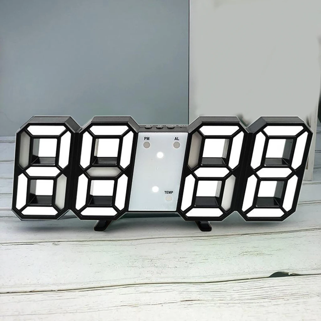 3D Digital LED Wall Clock 12/24 Hour Display Nightlight Time Alarm Clock