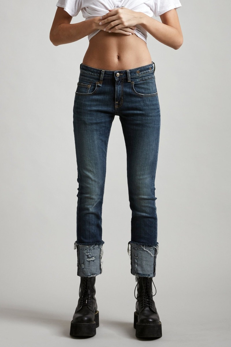 Mulheres de Algodão Mid-rise Skinny Straight-leg Jeans Enrolado 3 Moda Feminina