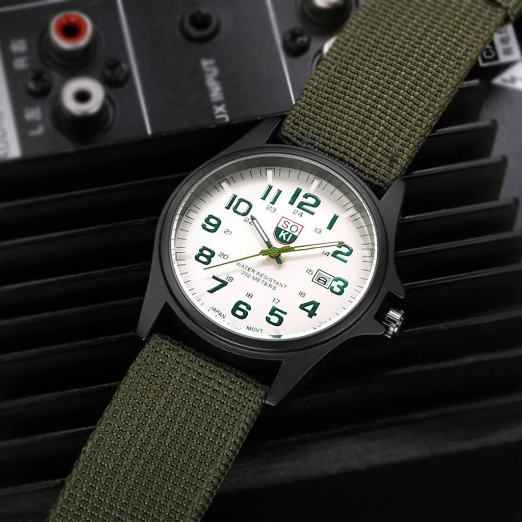 Fashionable Casual Men Watch SOKI Fashion Men's Military Watch Woven Nylon Belt Calendar Quartz Watch часы мужские наручные