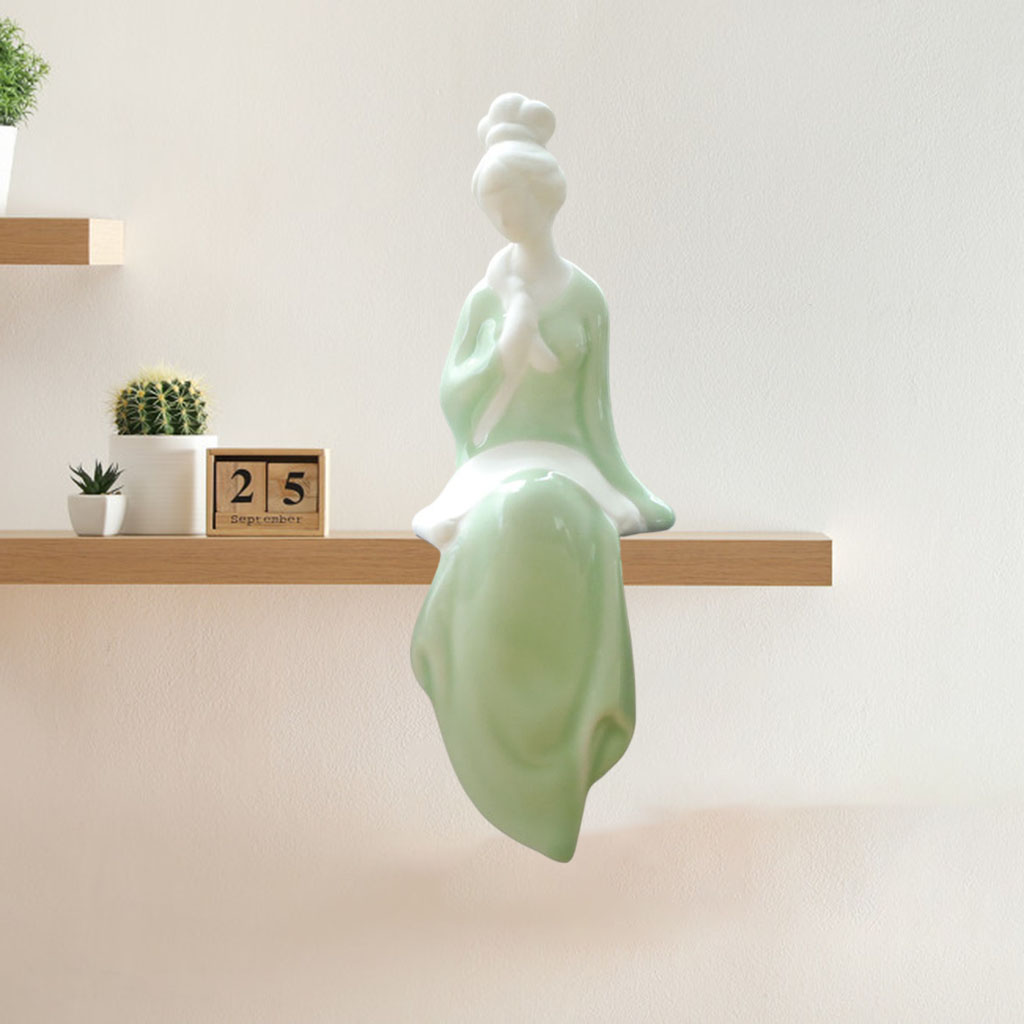 Chinese Ceramic Girl Decor Pose Statue Sculpture, Lovely Bookshelf home decor Accents Modern Decorative Figurine Garden Art