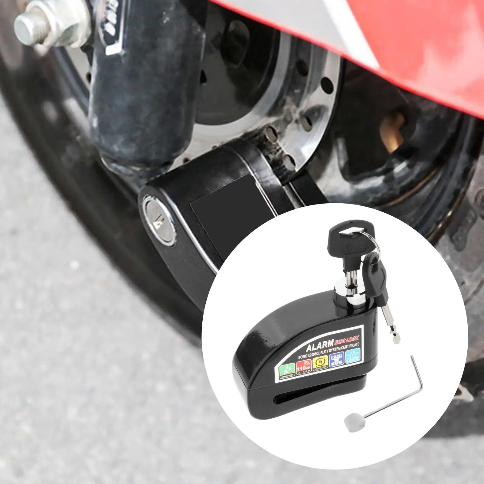 Motorcycle Disc Lock Heavy Duty with Alarm 110dB 6mm Pin Disc Brake Lock for MTB Scooter Bike Theft Prevention