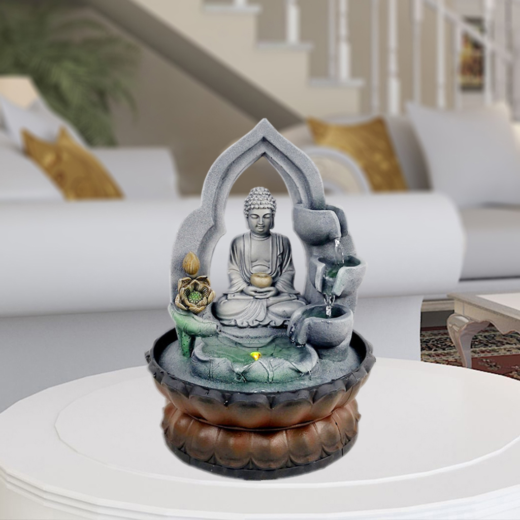 Resin Buddha Tabletop Waterfall Zen Fountain Desktop Tea Table Decoration Relaxation Ornament for Home, Office, Bedroom