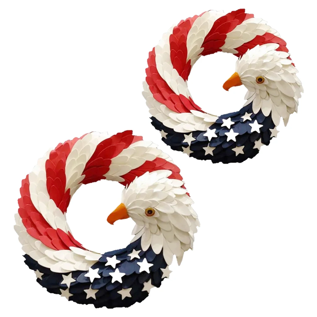 Decorative  Wreath Red White and Blue  Wreath Hanging Ornament for Front Door Window Garden Decor