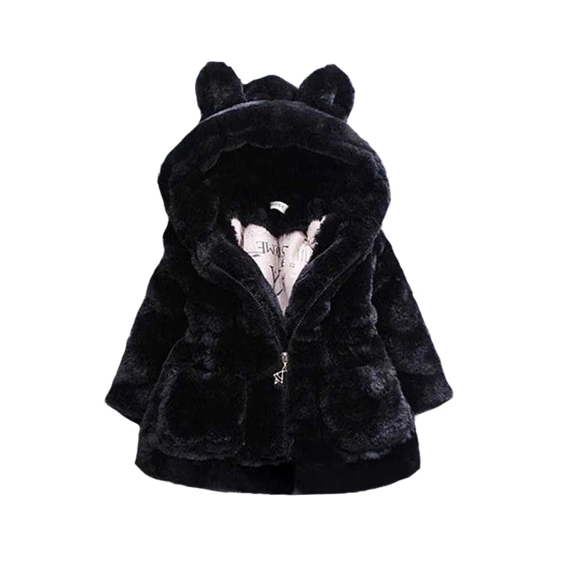 2021 Winter Plush Imitation Fur Girls Jacket Keeping Warm Hooded Outerwear For Kids 1-8 Years Christmas Present Children Coat stylish jacket