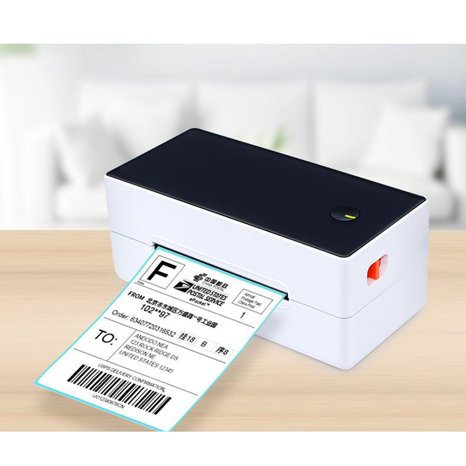 Label Printer, Direct Thermal Desktop Label Printer, High Speed USB Shipping Label Maker Barcode Printing 203dpi-EU Plug