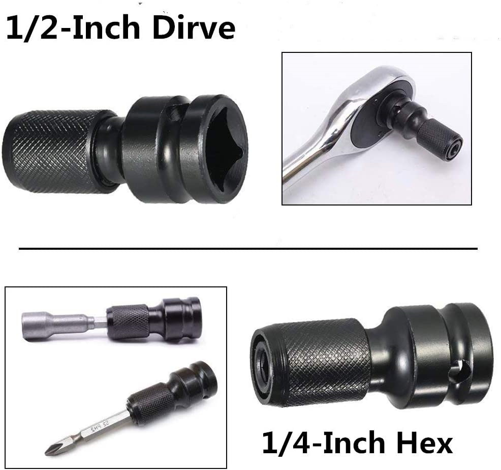 2 Sets Quick Release 1/2-Inch Square Drive to 1/4-Inch Hex Female Socket Impact Adapter Drill Chuck for Air and Electric Impact