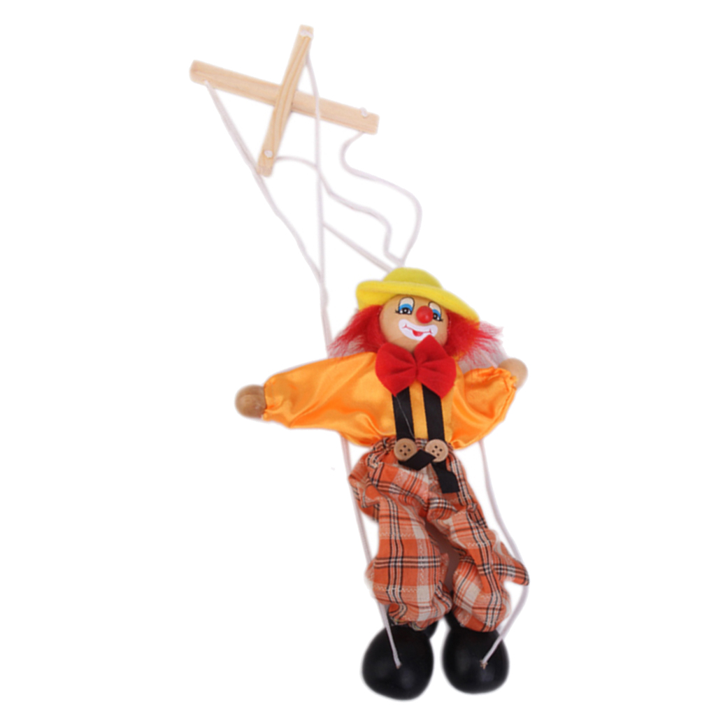 Wooden Durable Functional Clown Marionette Kids Children Puppet Toy