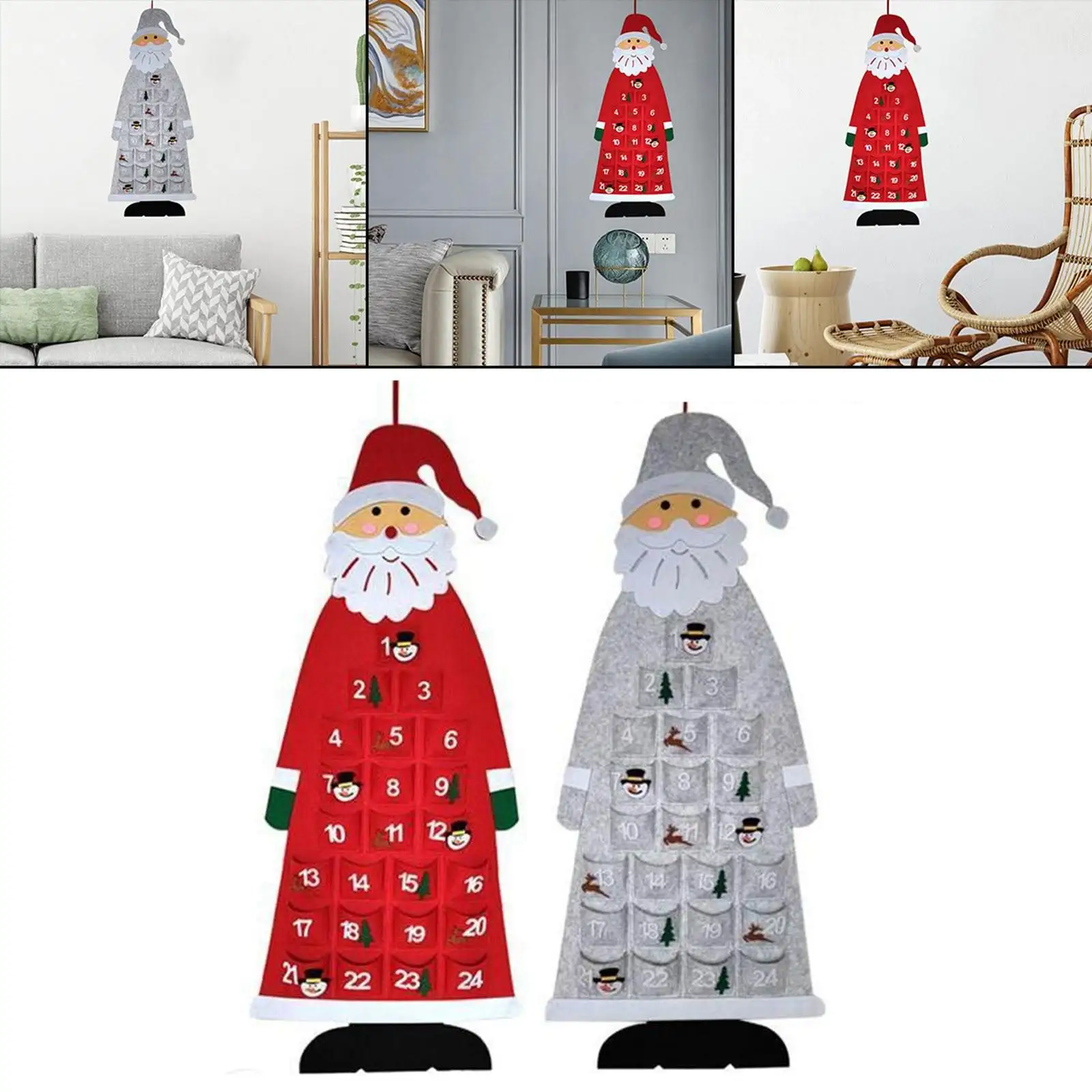 2x Christmas Advent Calendar Felt Wall Hanging With Pockets Santa Advent Calendar 24 Days Kids Toys Gift For Home Decor