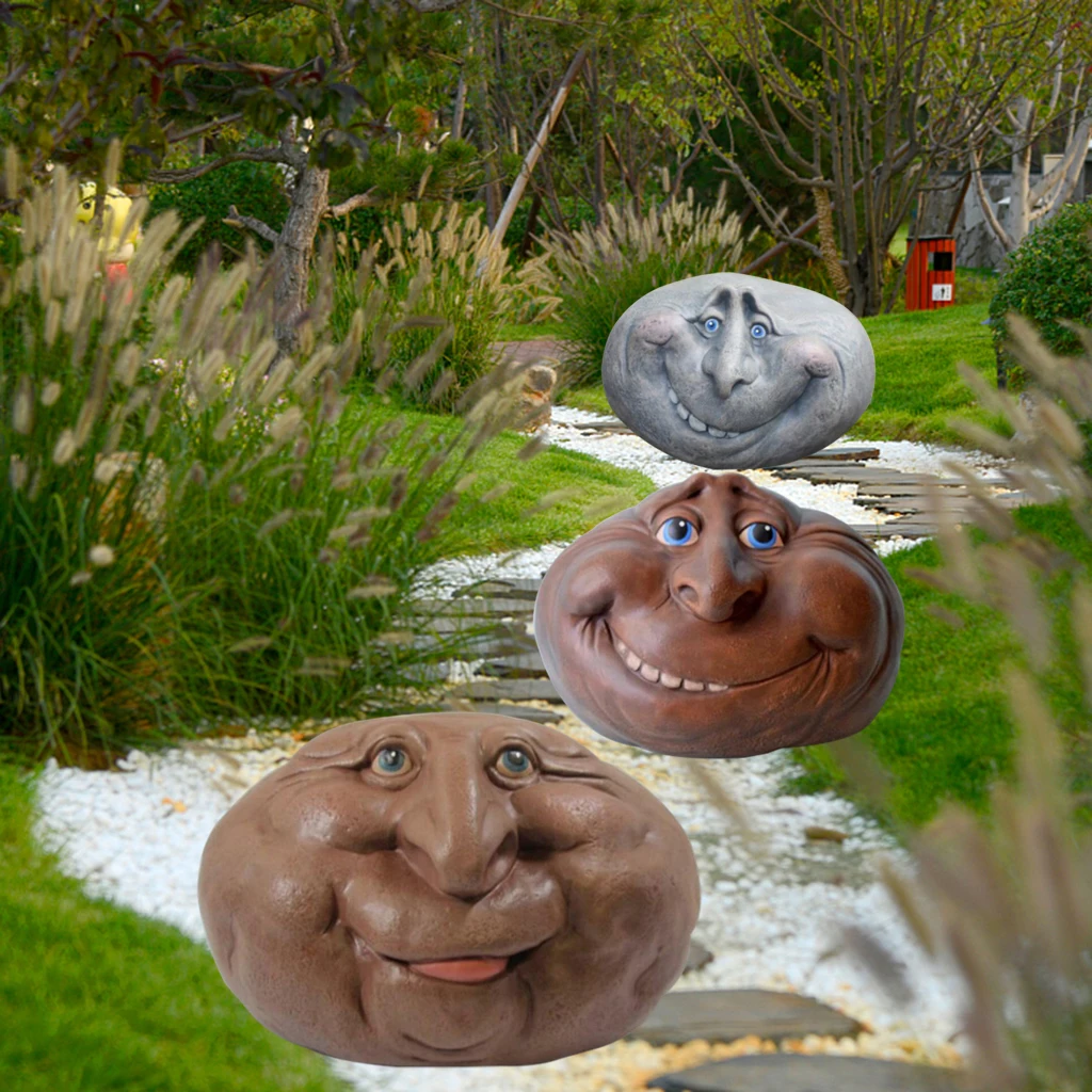 Yard Rock Face, Mystical Garden Stones, Resin Novelty Face Garden Rock Yard Art Sculptures, for Indoors/Outdoors/Patio Porchs