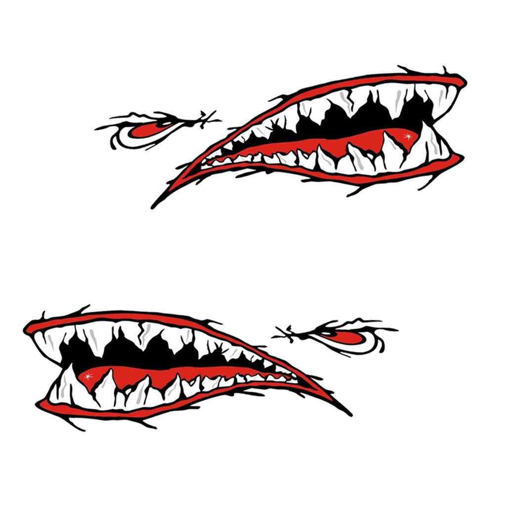 Set of 2 Pieces Cool Sharp Shark Teeth Vinyl Decals for Fishing Boat Kayak Canoe