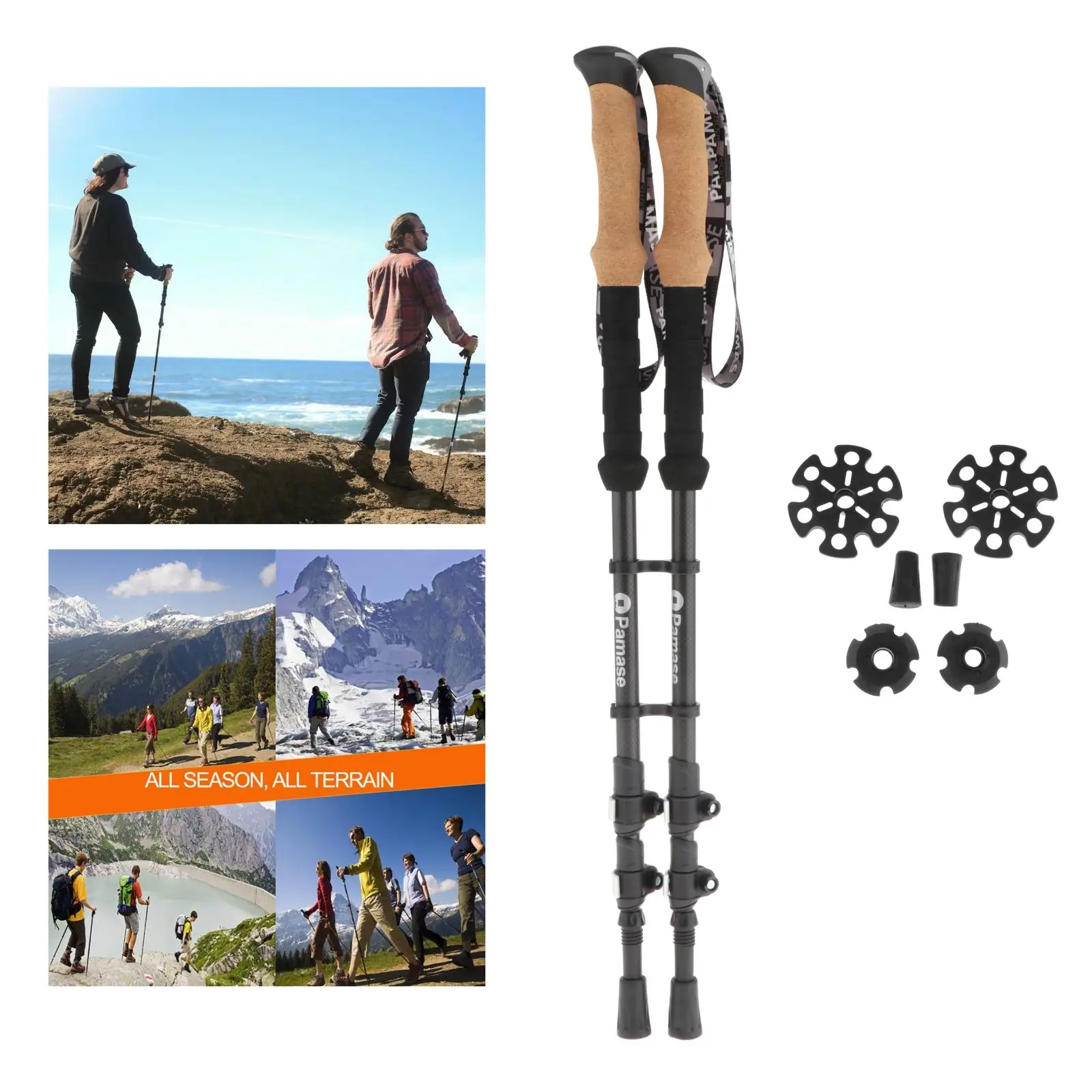 Folding Cane Trekking Poles, Collapsible Walking Stick, Walking Cane, Adjustable,Lightweight, Rubber Base for Hiking Camping