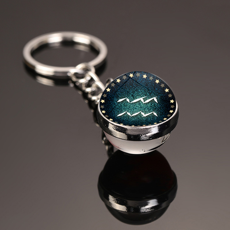 Kreative neue 12 Sternbild Schlüssel ring doppelseitige Glaskugel Schlüssel bund Zubehör Anhänger Schlüssel bund Charms Mode exquisite Geschenk – Detail 29