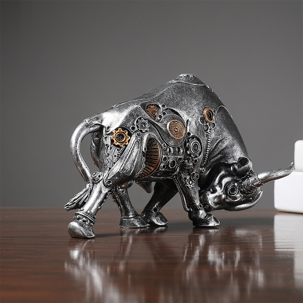Animal Figurine Resin Art Mechanical Bull Statue Sculpture for Car Dashboard