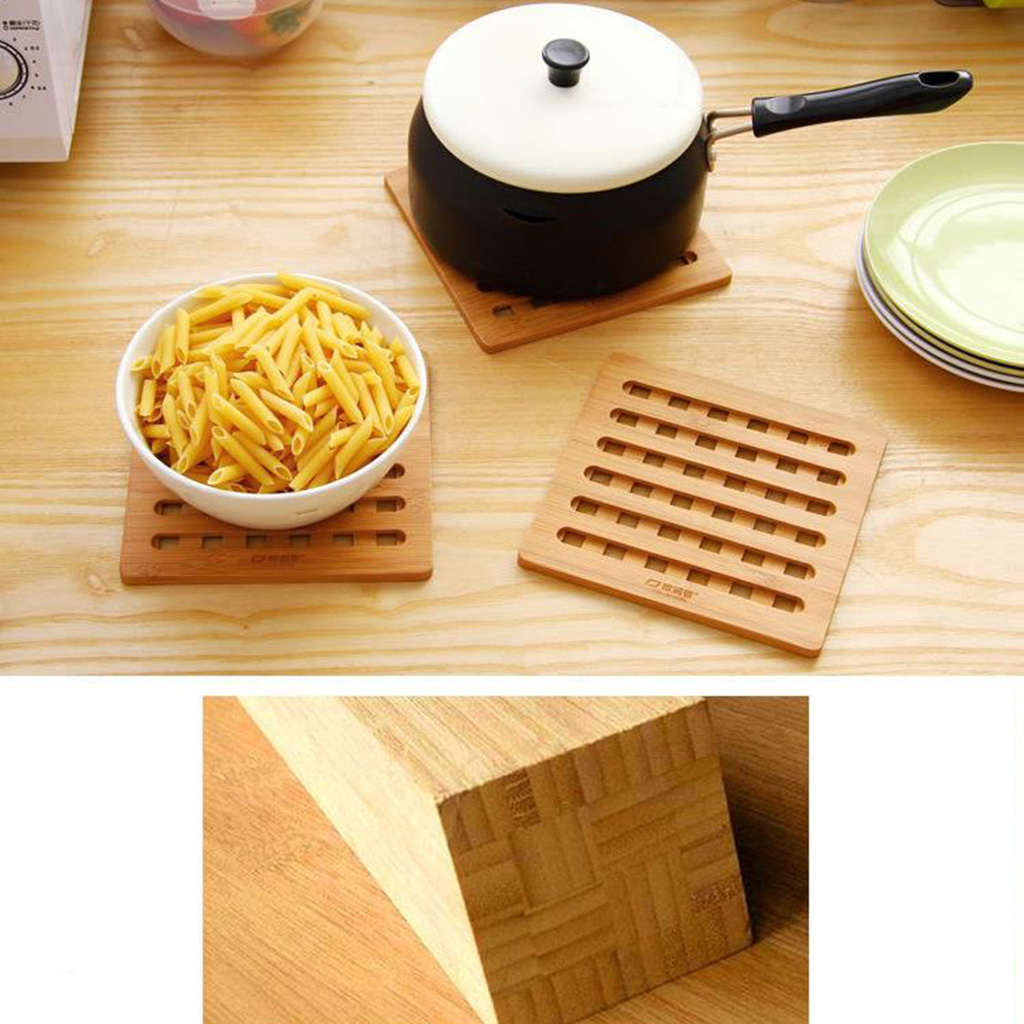 3pcs Natural Bamboo Trivet Mat Pads for Hot Pot Dishes Heat Resistant Square