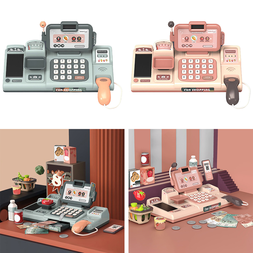 Cash Register Pretend Play Toy Interactive Toy Cash Register Pretend Play Supermarket Cashier Toy for Kids Unisex Children