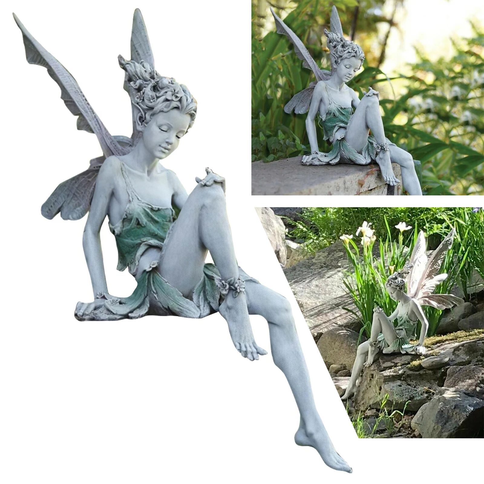 Charming Garden Fairy Figurine Decoration Pond Statue Backyard Sculpture