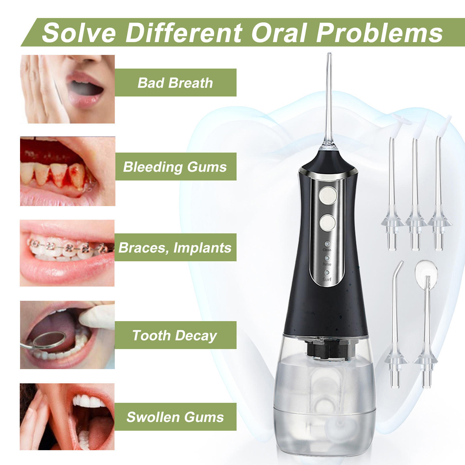 Water Flosser Professional Oral Irrigator Waterproof 350ml Portable Tooth Stain Removal 3 Modes Tooth Cleaning for Home