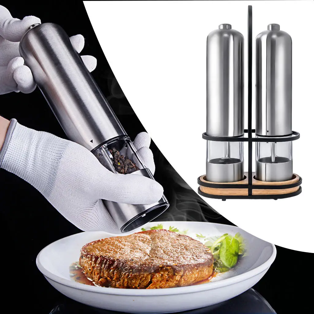 Portable Electric Pepper Mills Stainless Steel with Stand Kitchen Gadgets