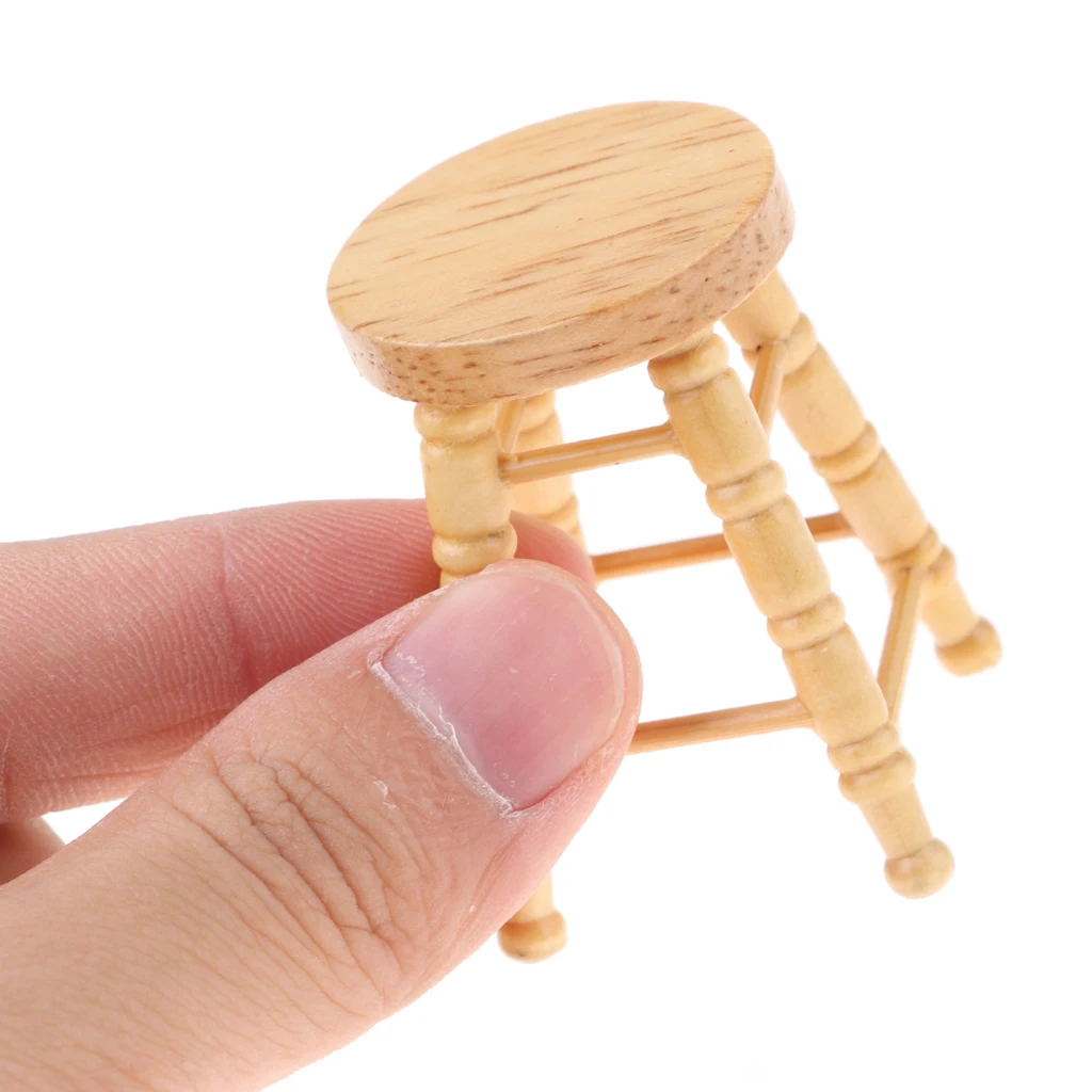 1/12 Dollhouse Miniature Wood Round Stool Model DIY Craft Bar Kitchen Furniture