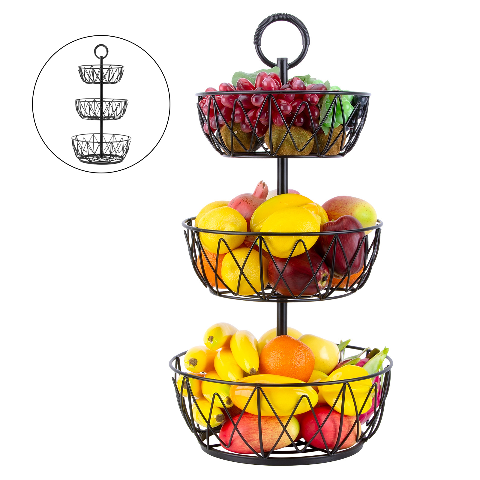 3 Tier Black Fruit Basket Holder Tabletop Bowl Stand for Vegetables Snacks Retro Home Party Festival Cake Tool Supplies