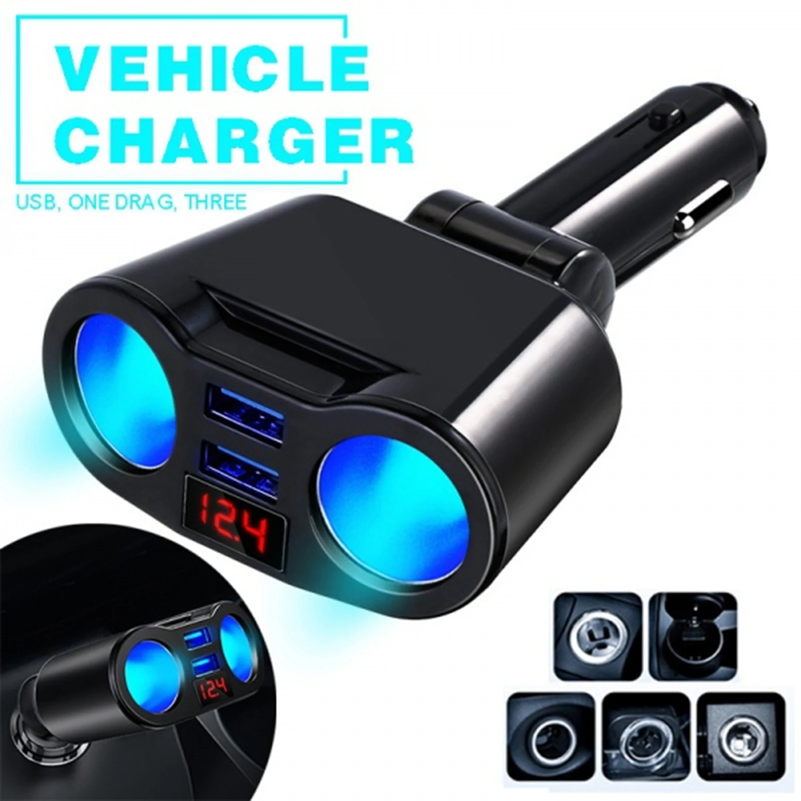 ABS DC 12V Car Cigarette Lighter Adapter Charger Rotatable IC Control Protection Accessories Parts for Smartphones MP3 Cameras