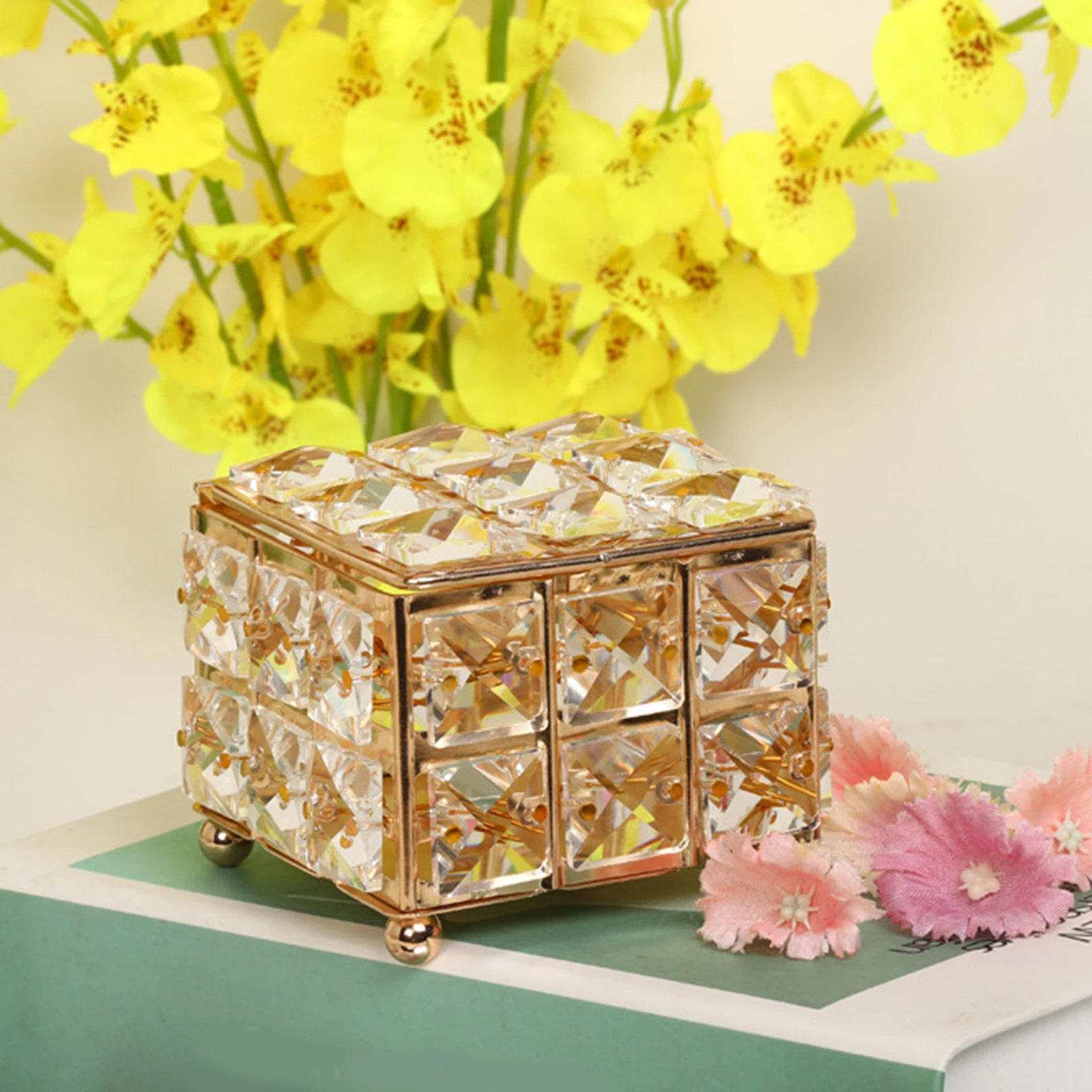 Exquisite Crystal Jewelry Box with Lid Rhinestone Ring Trinket Storage Case
