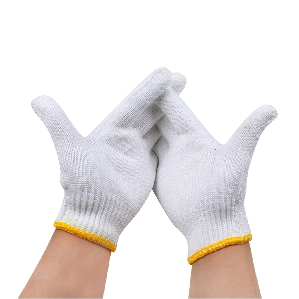 [12 Pairs] Cotton Yarn Knit Protection Grip Work Gloves for Painter Industrial Warehouse Gardening, Men Women, Natural Beige