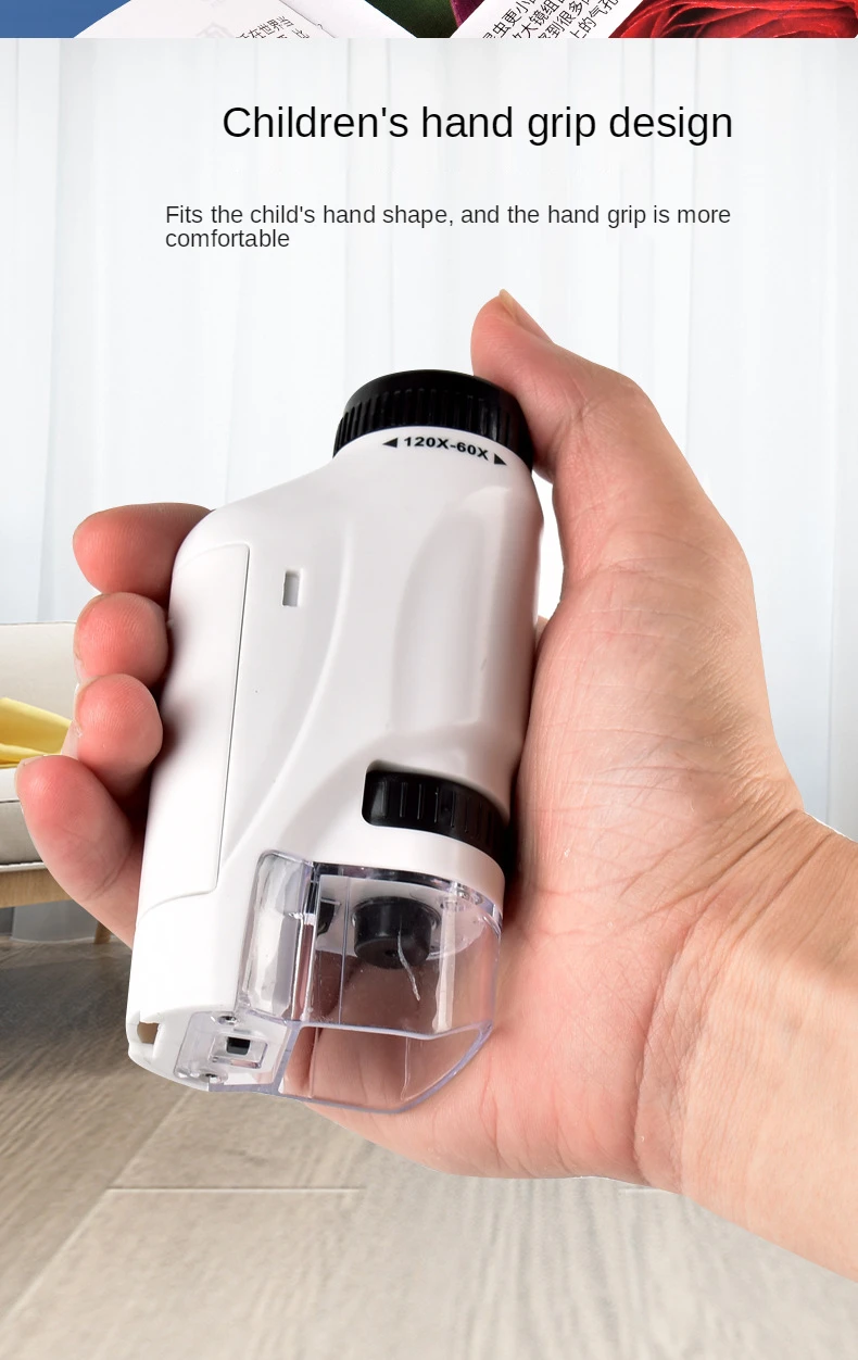 60x-120x brinquedo microscópio óptico de mão portátil