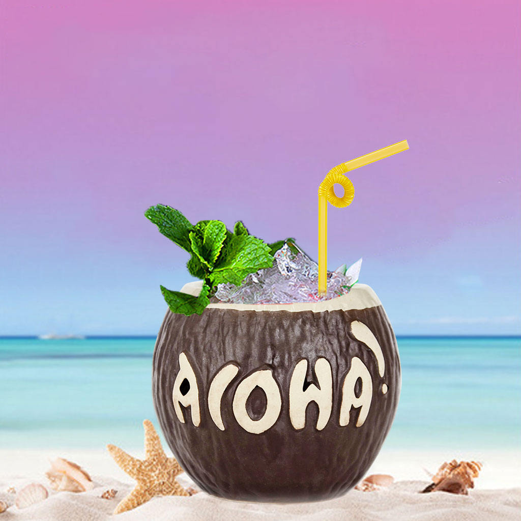 Hawaii Mug Gifts Decor Brown Novelty Creative Funny Coconut Shape Ceramic 13.5 Ounces Cup for Easter Zombie Drinks Beer Maitai