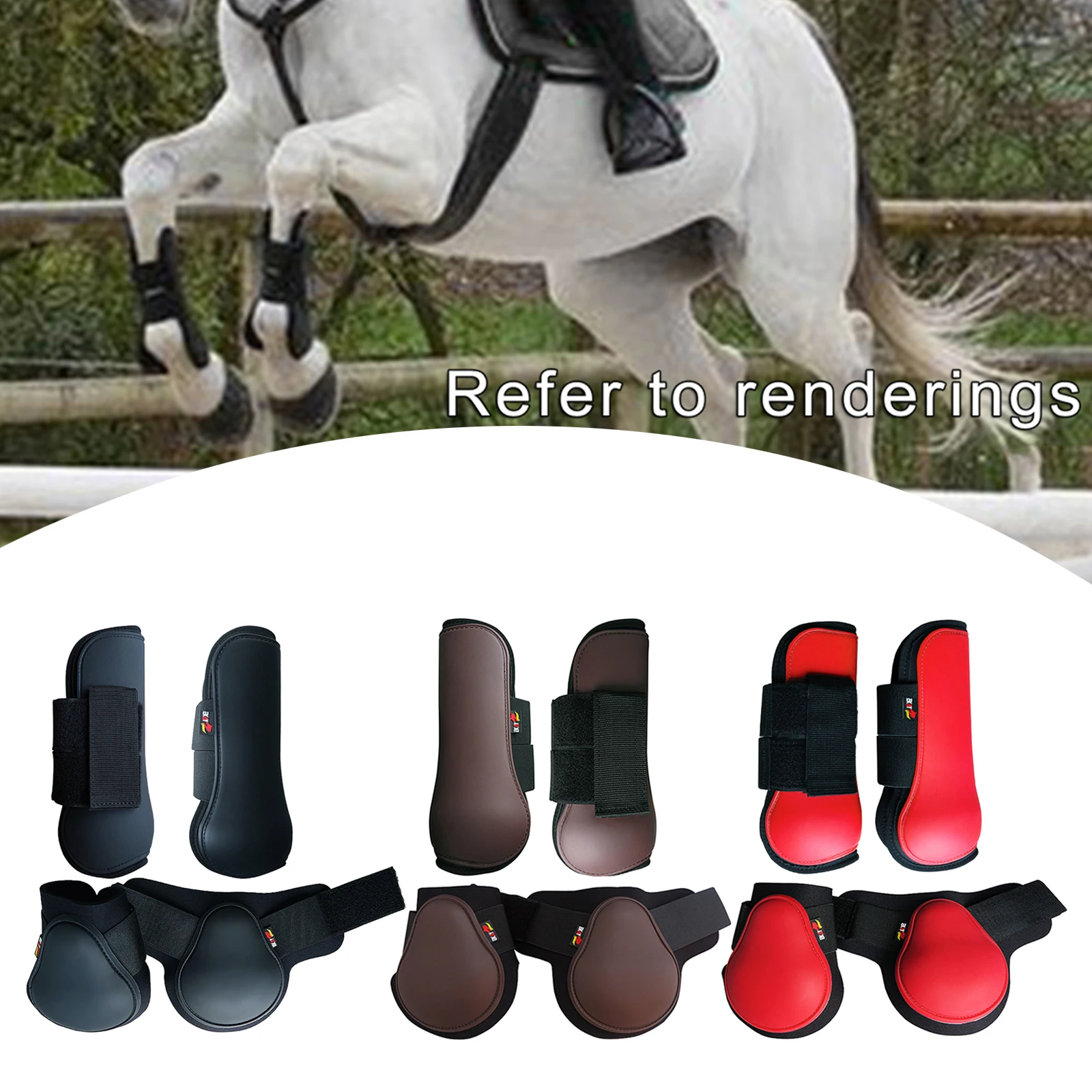 Horse Tendon Boots (4 pcs - Front & Hind), PU Shell Tendon Fetlock Brace Guard Boots for Riding Jumping Competition Protection