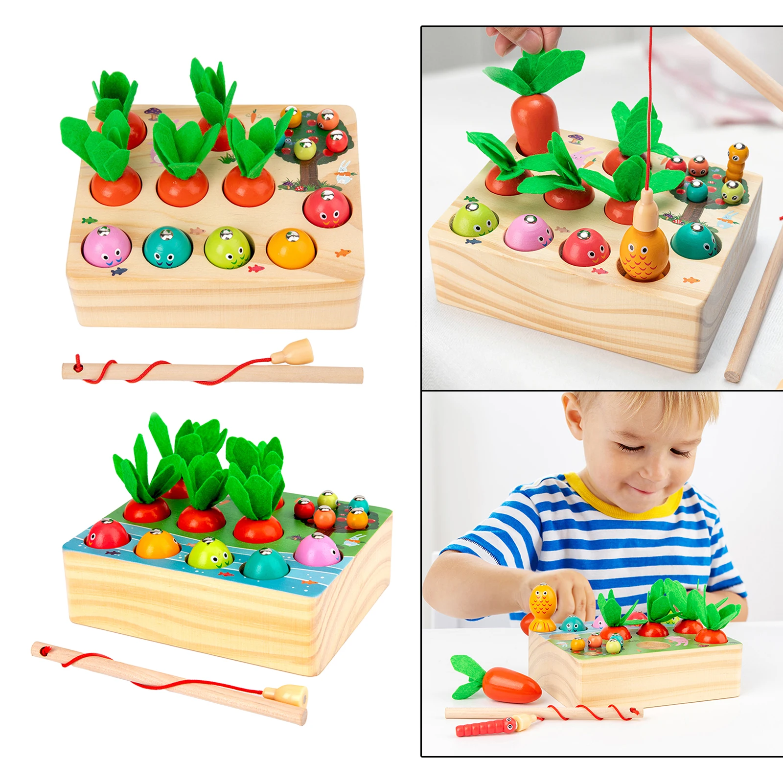 Wooden Carrots Montessori Sensory Educational Learning Activities Toys Shape Sorter Fine Motor Skills Puzzle Blocks Game