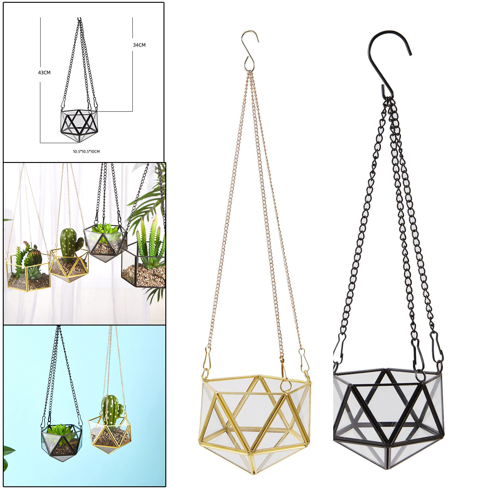 Modern Hanging Glass Terrarium Geometric Diamond Shaped Succulent Air Plant Holder Container Flower Pot Windowsill