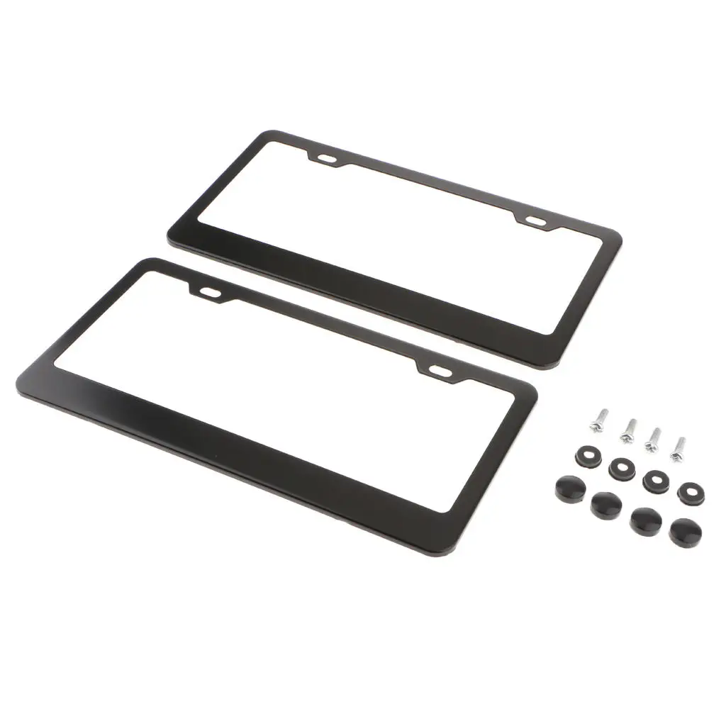 2 Pieces Metal Stainless Steel License Plate Frames Screw Caps Tag Cover