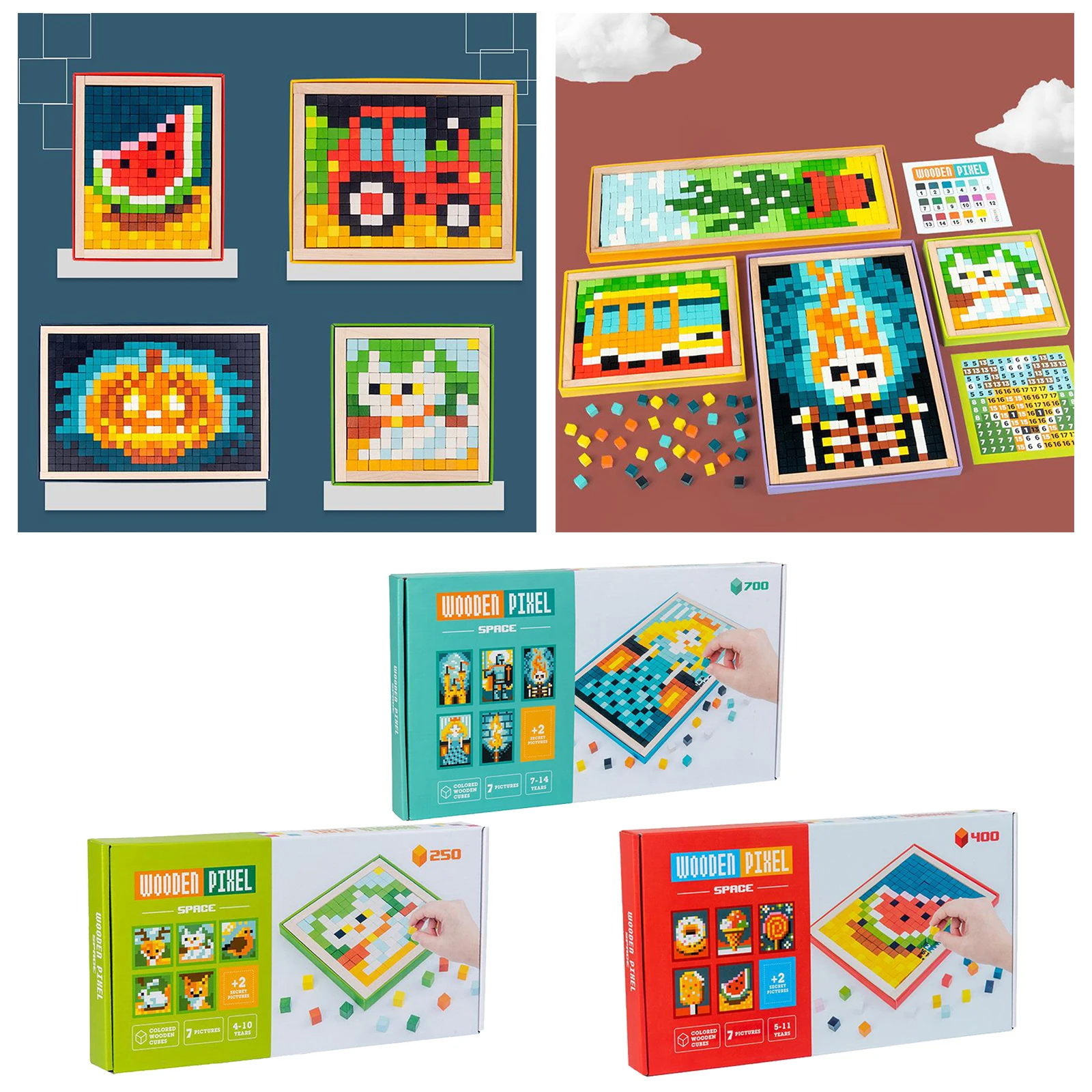 Toddlers Simple Mosaic Building Blocks, Wooden Shape Pattern Puzzles, Concentration Training Early Educational Toy