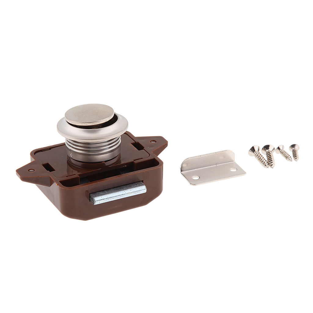 Brown Cupboard Drawer Push Button Door Lock Press Close Latch Catch Campervan