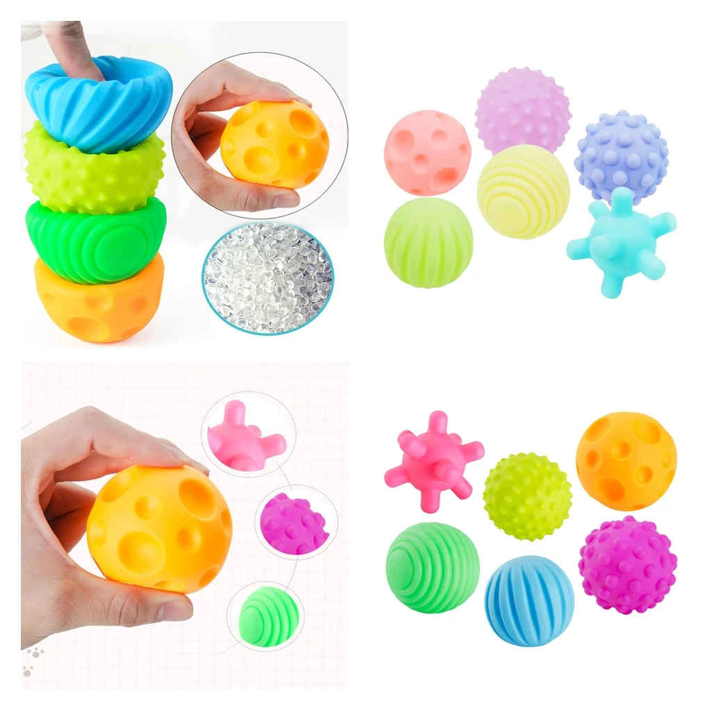 6 Pieces Infant Baby Textured Multi Balls Touch Hand Ball Soft Grab Toys Gifts