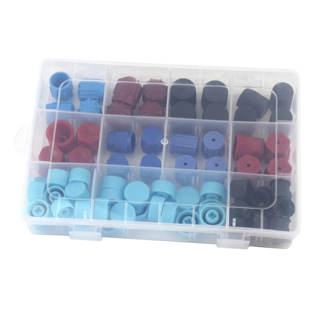 77pcs 11 Kinds of R134A R12 Air Conditioning Service AC System Charging Port Caps In a Box