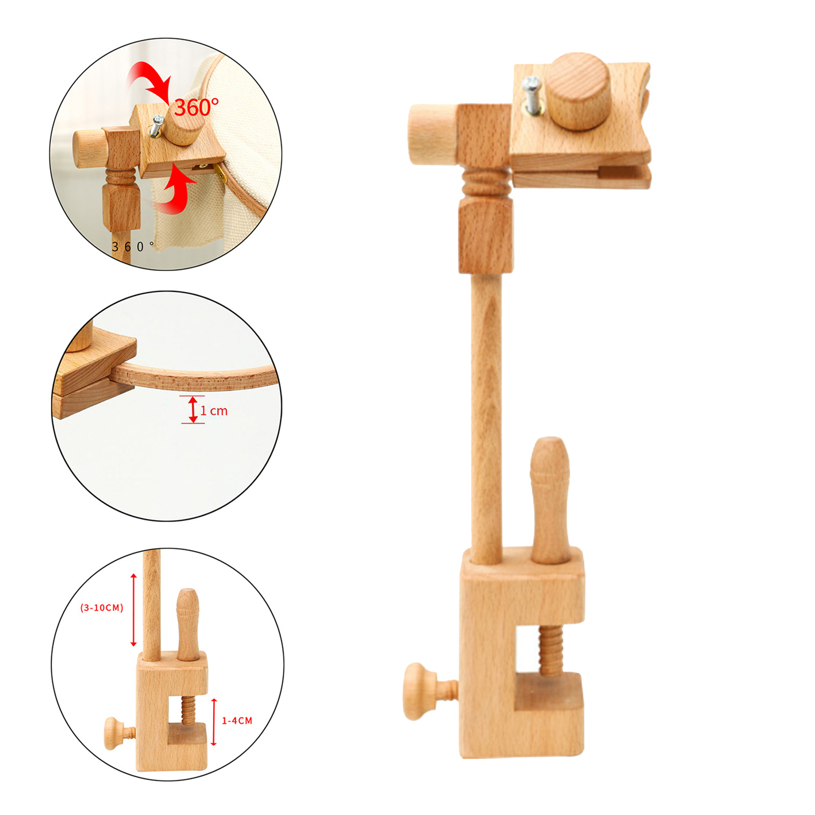 Max Dia. 40cm Embroidery Hoop 360 Rotation Cross Stitch Frame Rack Adjustable Wooden Embroidery Table Clamp Stand